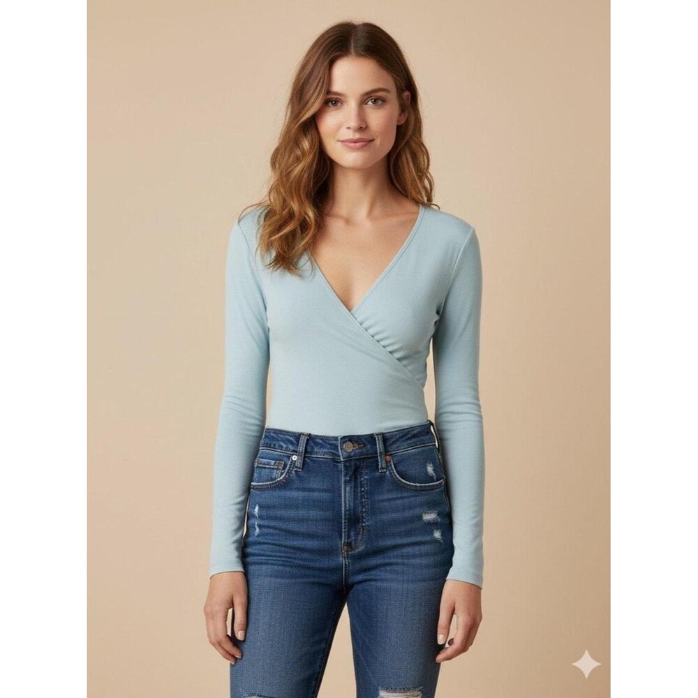 Abercrombie & Fitch Soft A&F Light Blue Wrap-Front Bodysuit Size S